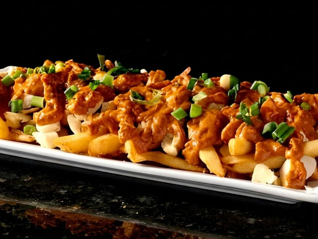 Paneer poutine topped with curry gravy at Oven Delight Pizza & East Indian Restaurant Winnipeg